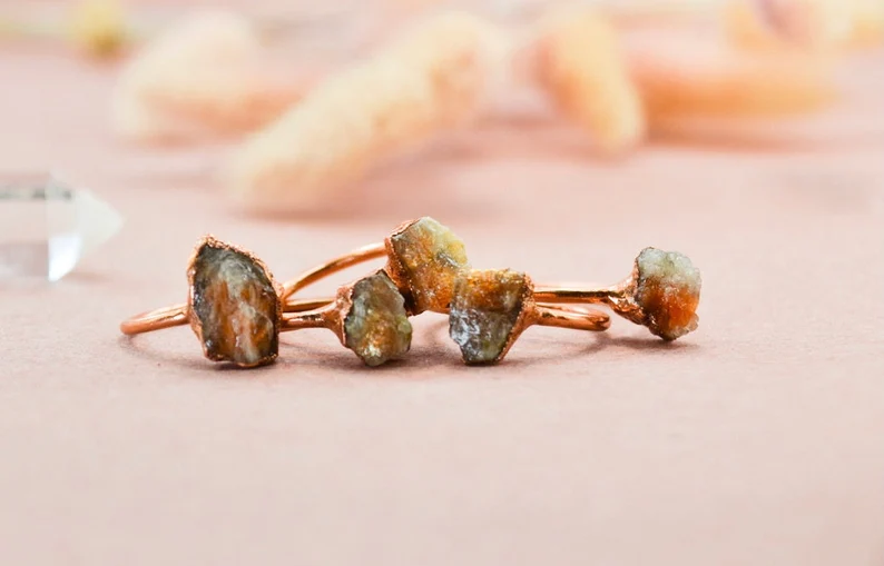 Daddy Daughter Jewelry - Wholesale Single Stone/Solitaire Ring - Raw Sunstone Copper Stone Ring || Flashy Sunstone Ring6