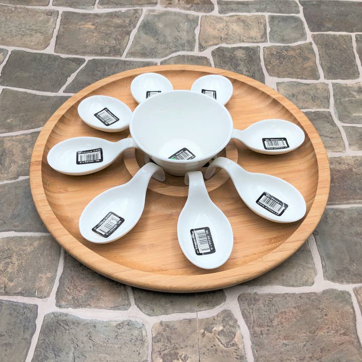 Plateau de service de fête moyen avec 8 cuillères de tir et condimen pour la vente par WILMAX USA