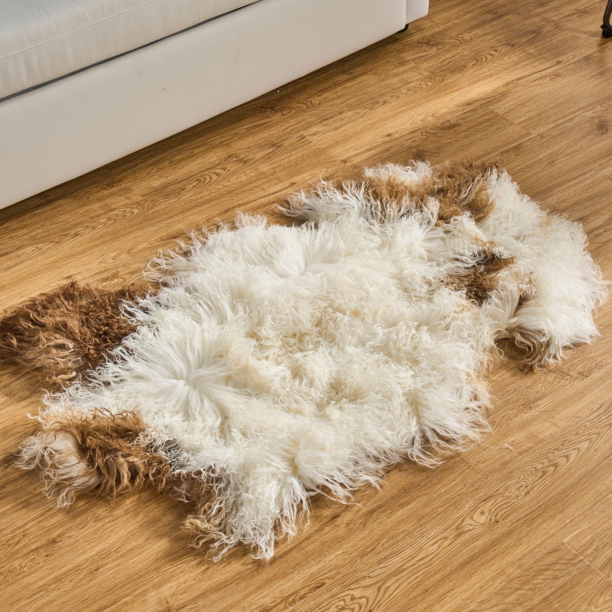 HUIRESOURCE - Vente Plaids - Fourrure d'agneau mongol avec poils naturellement bouclés en couleur mélangée1