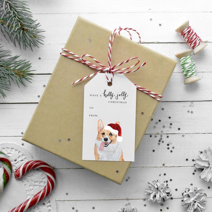 Set mit 5 Corgi-Aquarell-Hunde-Geschenkanhängern für den Großhandel von Two Peas Paper Co.