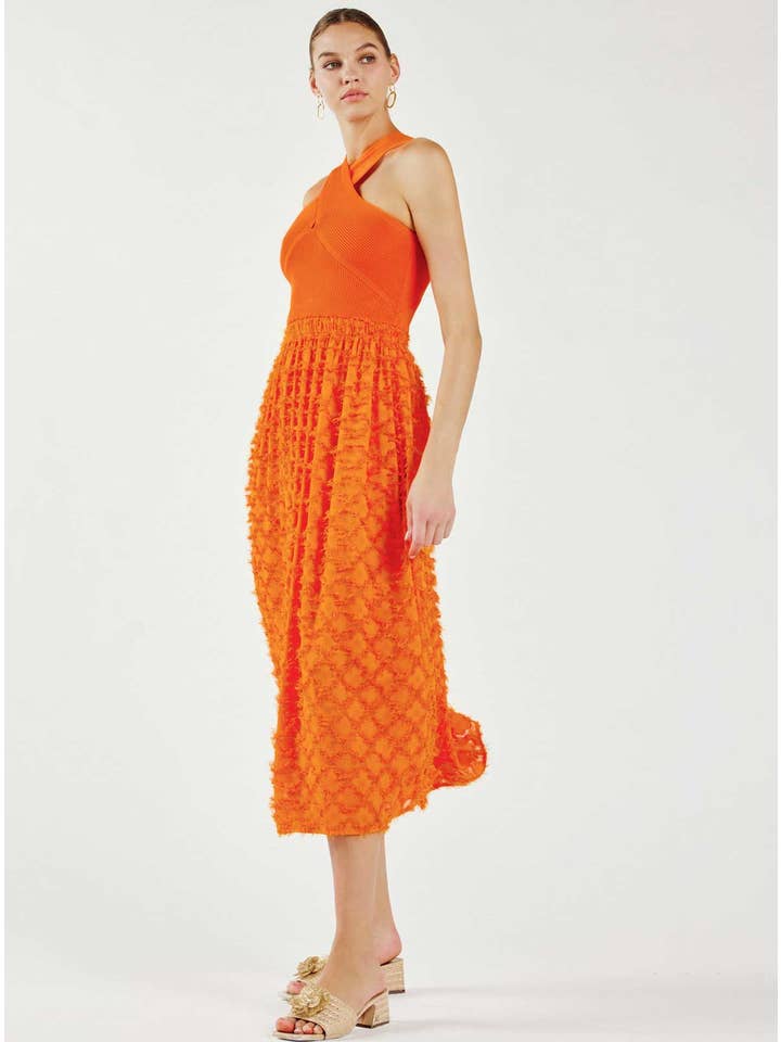 Current Air - Wholesale Dress - Women's - Textured Dress W/Cross Halter Sweater Top