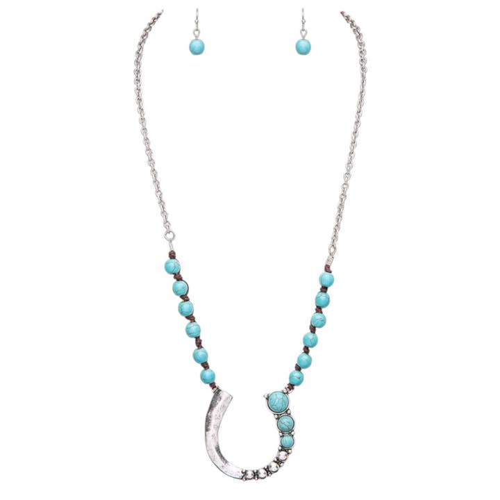 Rope & Spurs - Wholesale Jewelry Set - Stone Beads Western Horse Shoe Pendant Necklace Set3