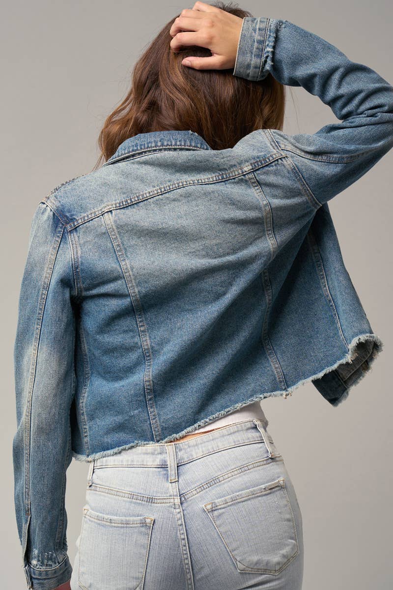Insane Gene USA – wholesale Denim jacket – Women's – Flap Pockets Raw Hem Denim Jacket7