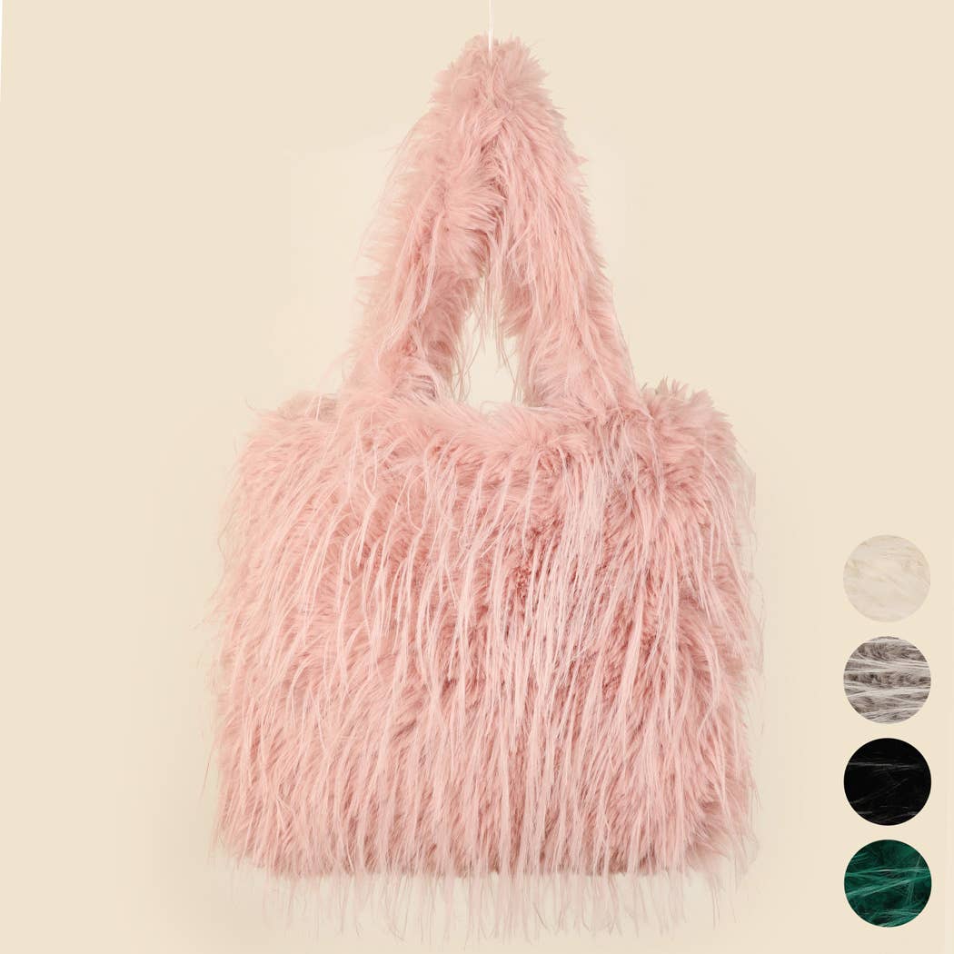 Fashion City - Wholesale Tote Bag - Unisex - Fluffy Faux Fur Tote Solid Color Shoulder Handbag0