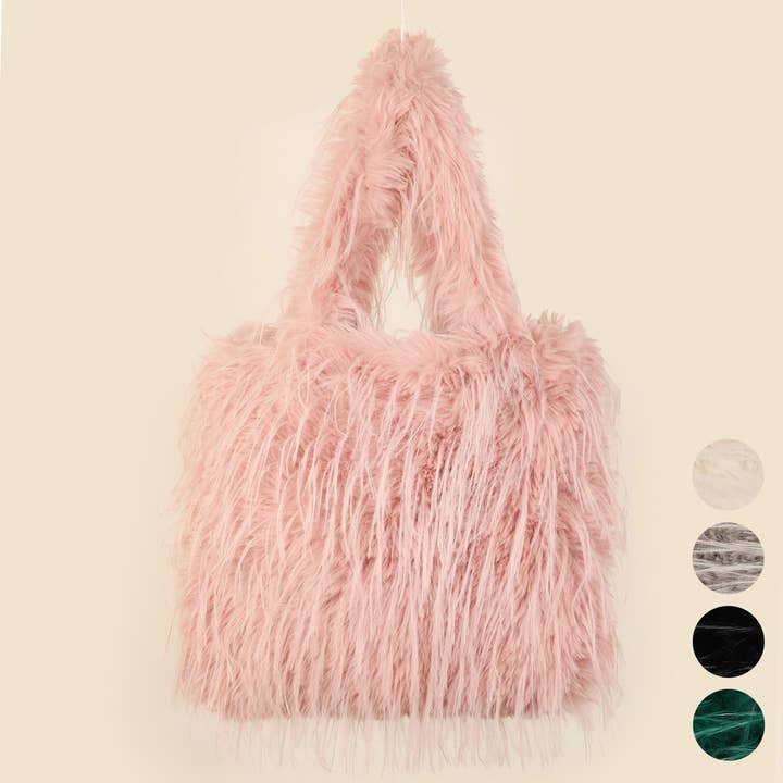 Fashion City - Wholesale Tote Bag - Unisex - Fluffy Faux Fur Tote Solid Color Shoulder Handbag