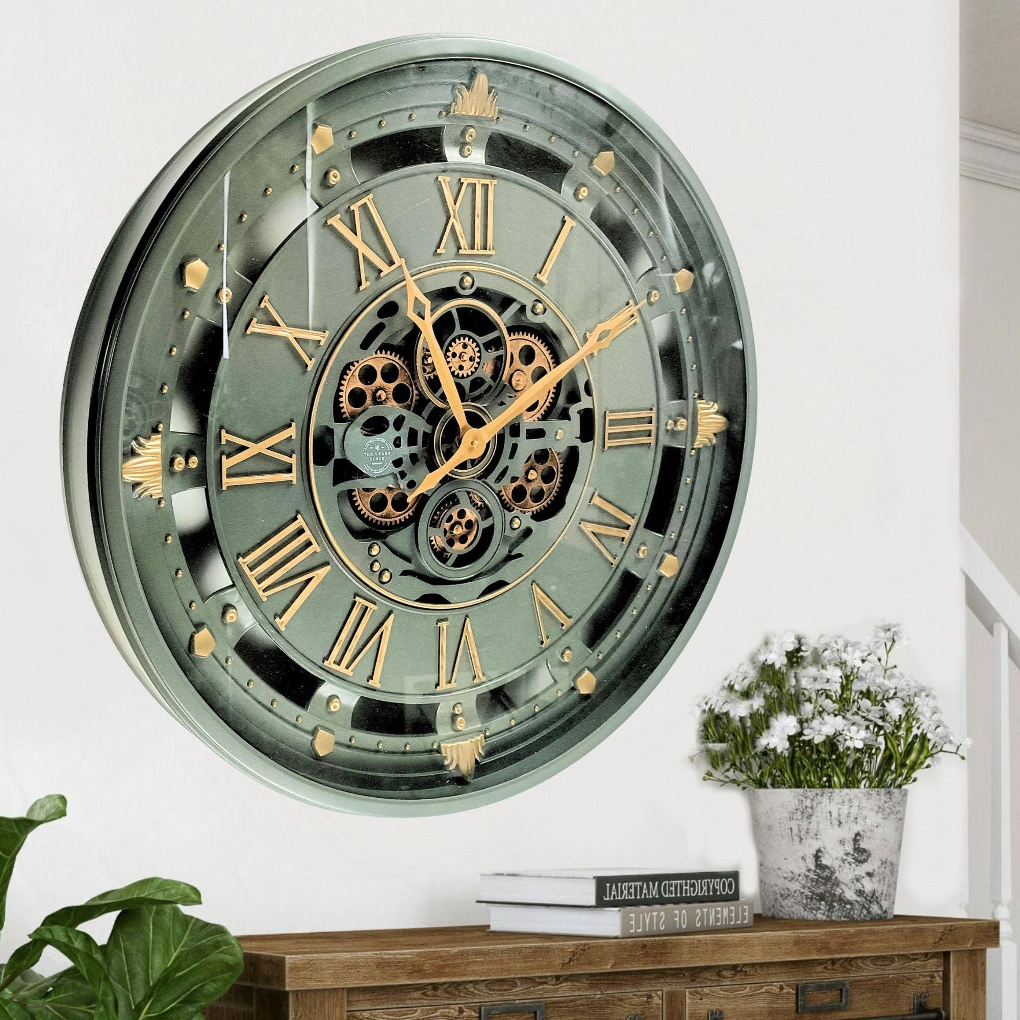 The Gears Clock - Wholesale Wall Clock - BELGIUM LINE WALL CLOCK ROUND 26 INCH GREEN9