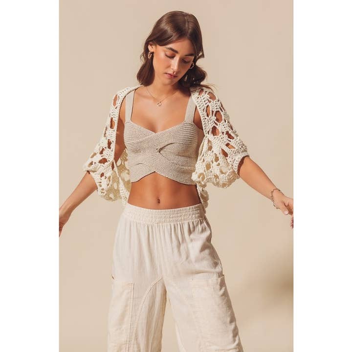 IVE - Wholesale Cardigan - Women's - OPEN NET CROCHET SUMMER CROP SHRUG CARDIGAN