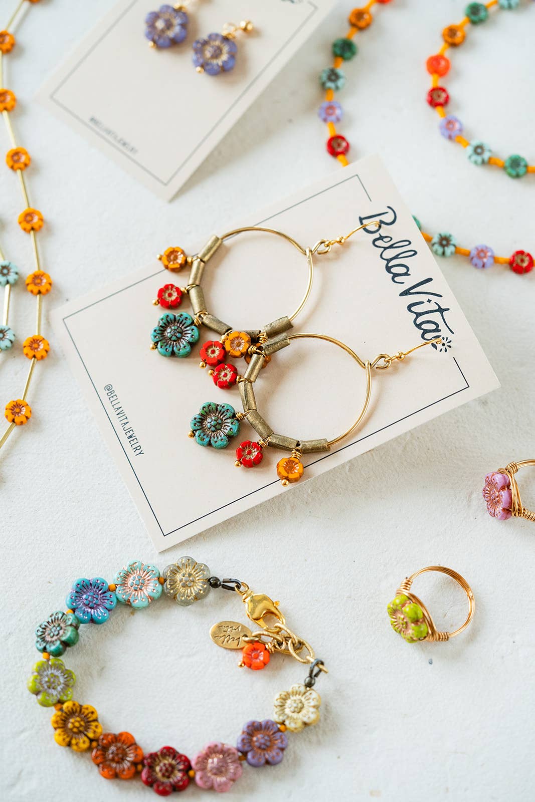 Bella Vita Jewelry - Wholesale Dangle Earrings - Flower Power | Bouquet Hoop Glass Flower Bead Earrings10