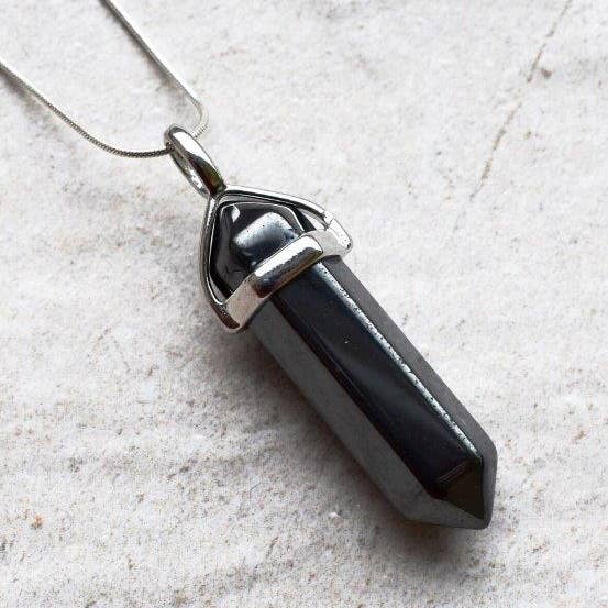 Colar pedra cristal polida e facetada natural Hematite Inc 18" Silver Chain Gift Boxed por atacado de Reiju