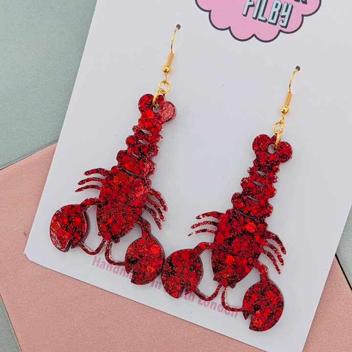By Heather Filby - Wholesale Dangle Earrings - Large Lobster Glitter Earrings - Best Seller3