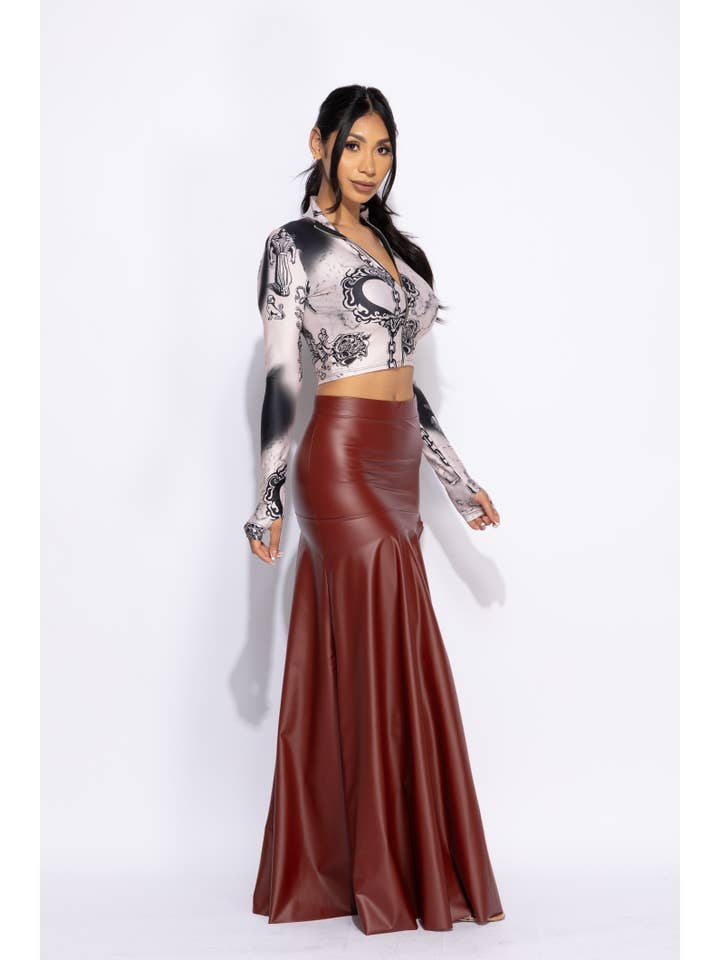 K Too - Wholesale Skirt - Women's - Matte PU maxi skirt with high slit4