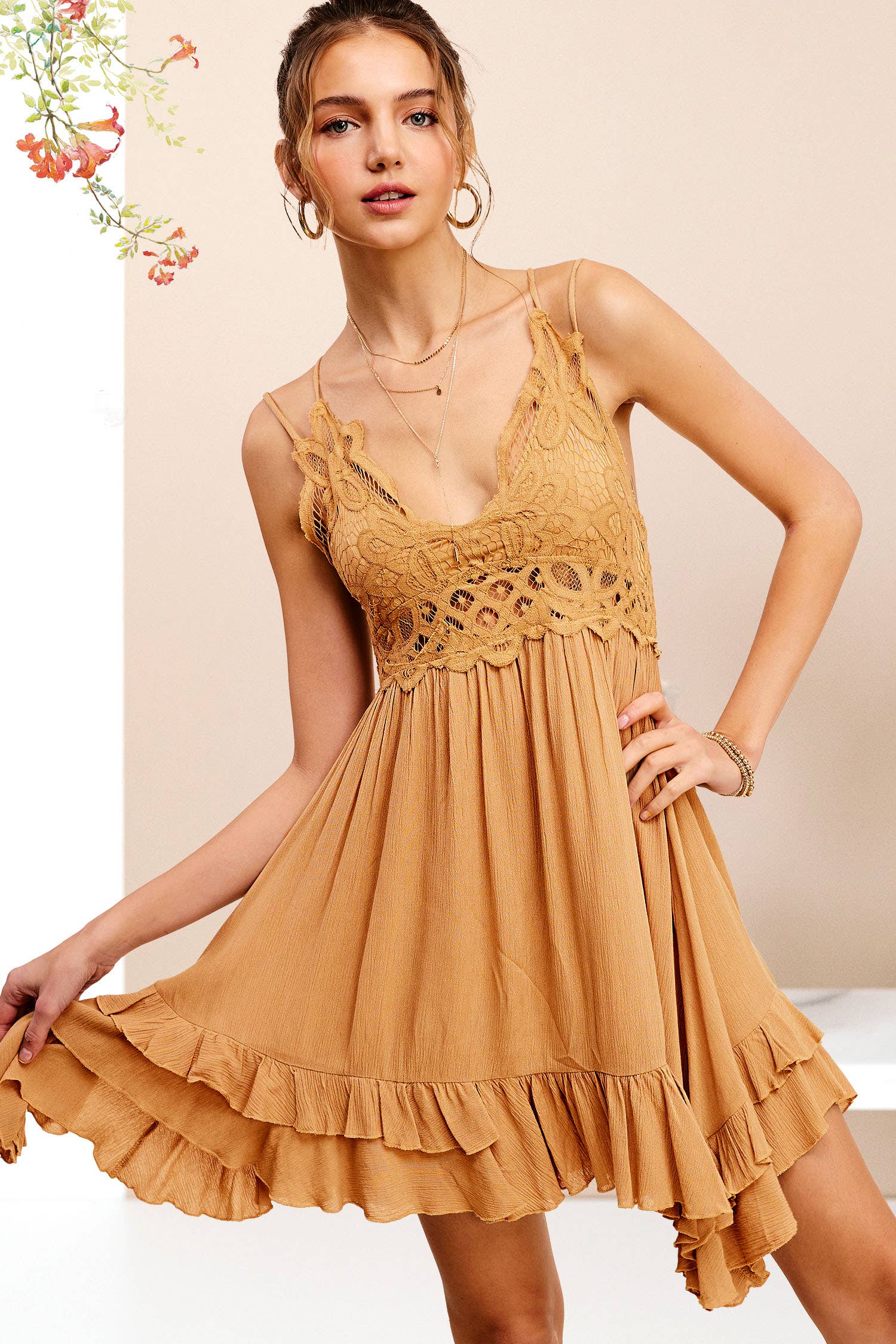 La Miel - Vendita all'ingrosso Vestito - Donna - Abito mini con bralette senza maniche e bordatura in pizzo all’uncinetto HUD908915