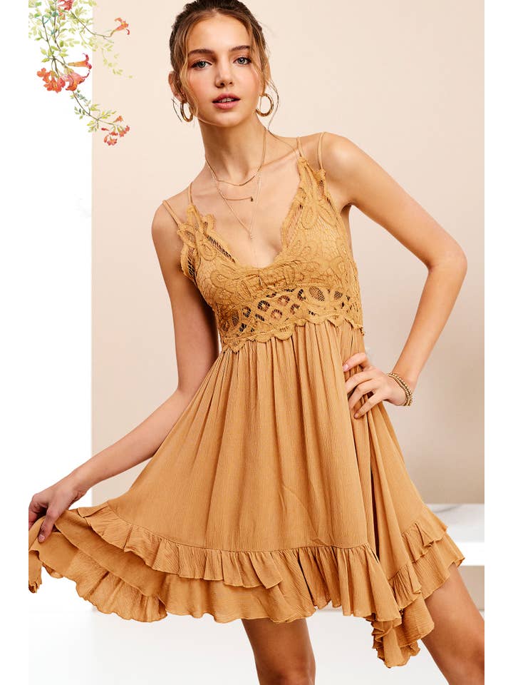 La Miel - Vendita all'ingrosso Vestito - Donna - Abito mini con bralette senza maniche e bordatura in pizzo all’uncinetto HUD908915