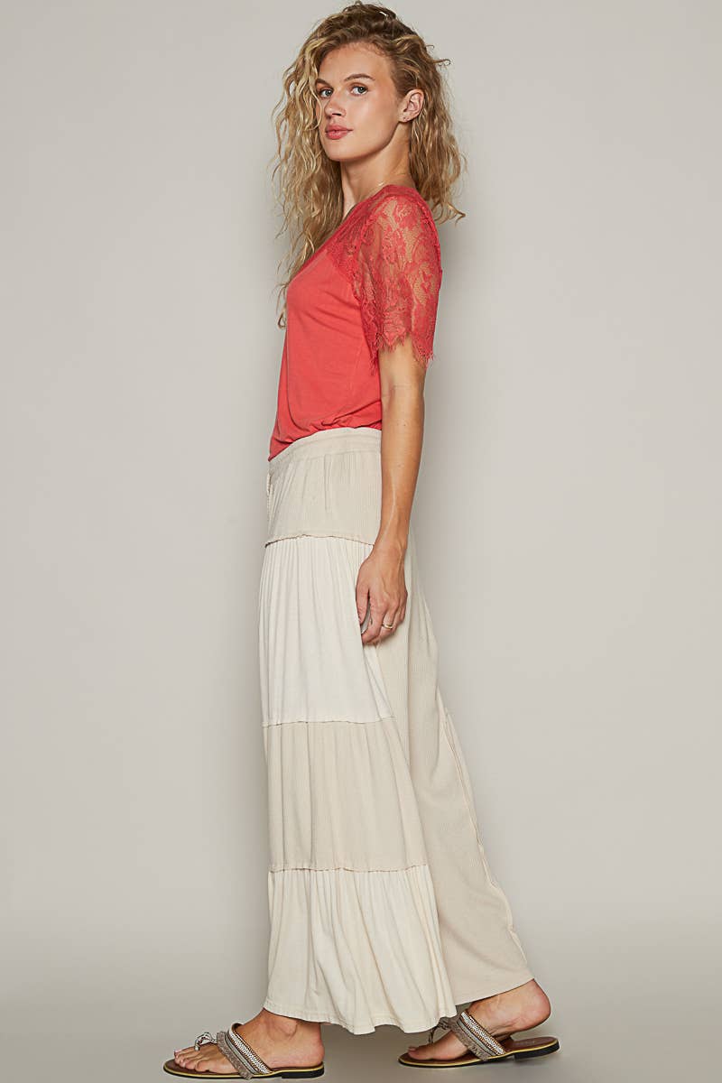 Pol Clothing - Wholesale Pants - Women's - Ribbed contrast fabric panels casual knit wide fit pants4