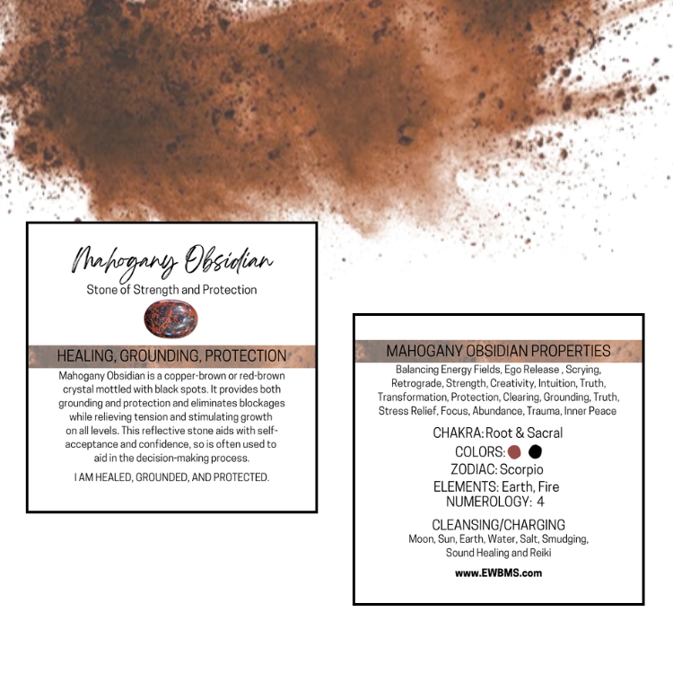 Essential Wellness - Body, Mind, Spirit - Wholesale Spiritual Stone/Crystal - MAHOGANY OBSIDIAN Gemstone Information Card0