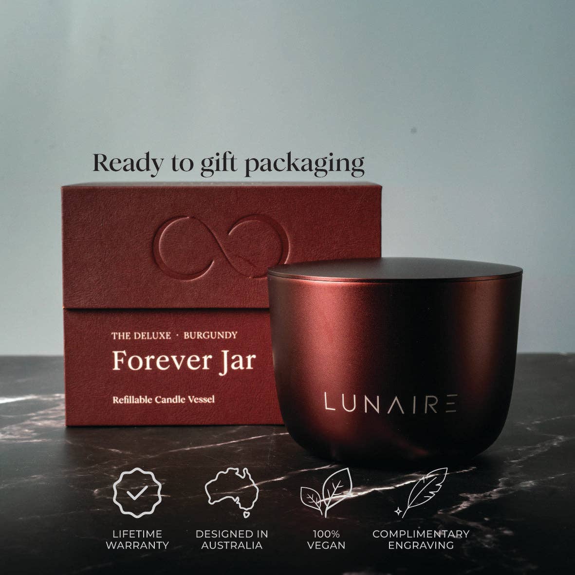 Lunaire - Wholesale Jar/Filled Candle - Forever Jar Burgundy | Aluminium Forever Candle2