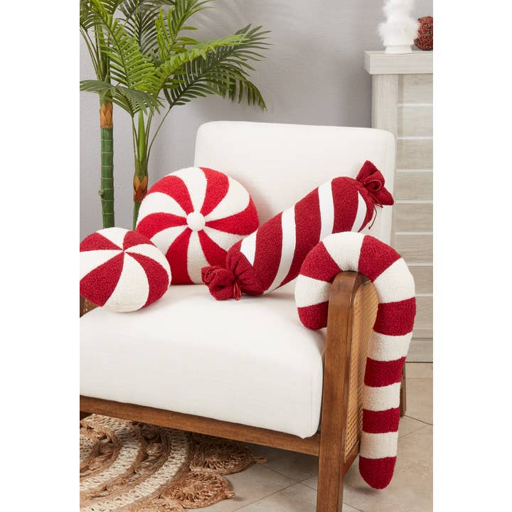 Red White Peppermint Candy Pillow for wholesale on Faire