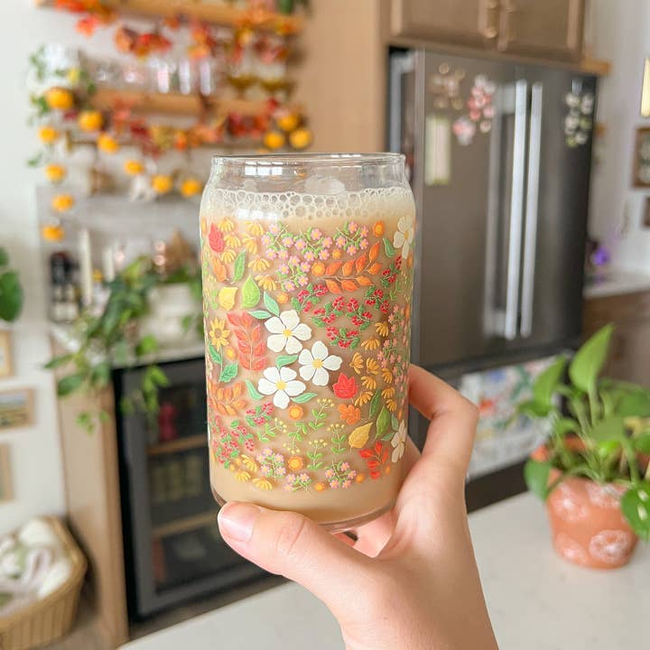 Hart and Flora Shop - Wholesale Drinking Glass/Cup - 16oz Fall Floral Glass3
