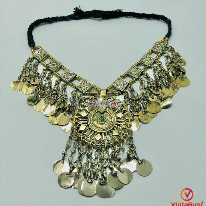 vintarust - Wholesale Bib Necklace - Statement Kuchi Necklace, Authentic Afghan Gypsy Necklace2