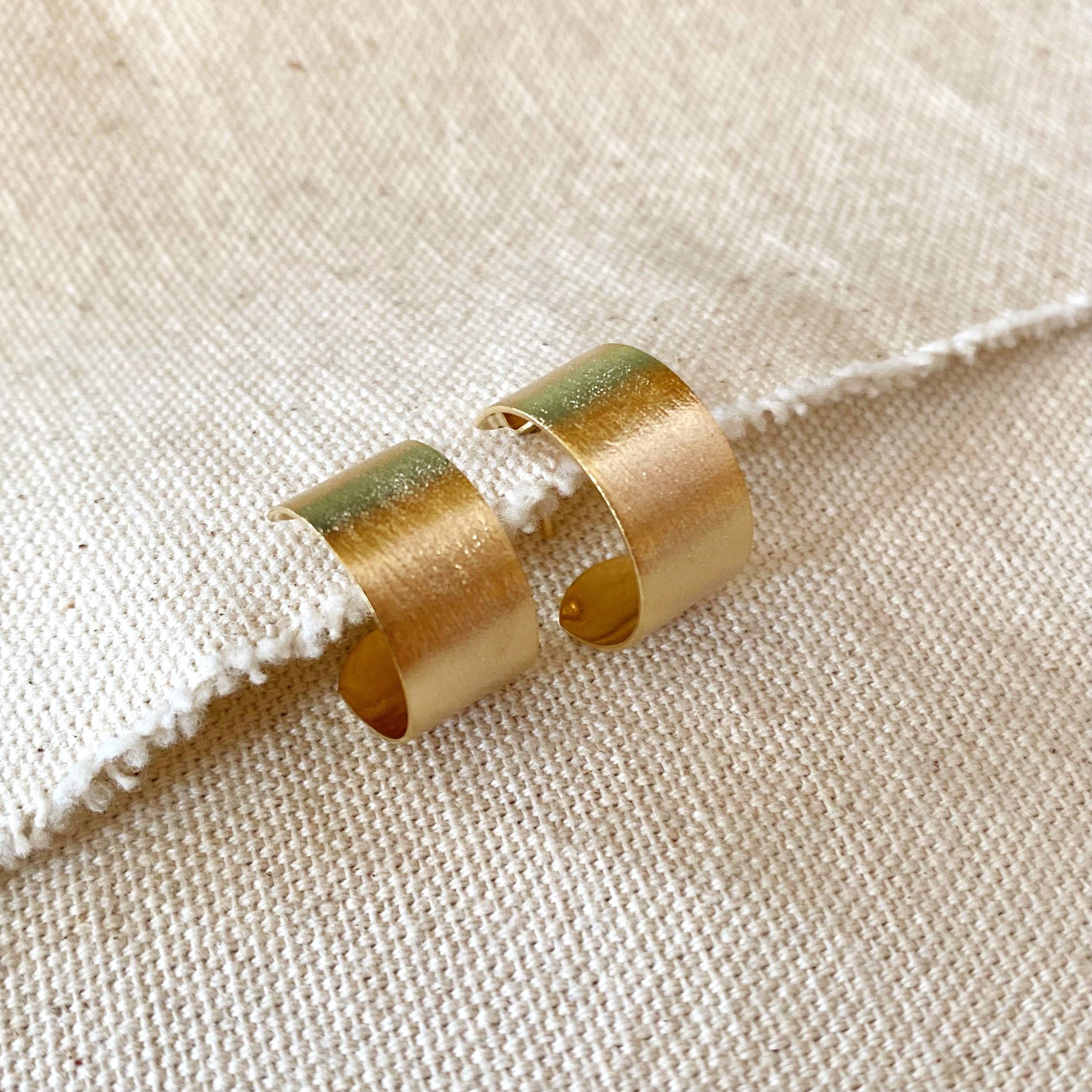 GoldFi - Wholesale Hoop Earrings - Wide Flat Brushed Half Hoop Earrings2