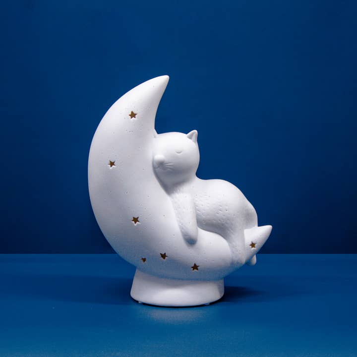 L. GLOW Home - Wholesale Accent/Desk Lamp - Porcelain Lamp -Cat On The Moon