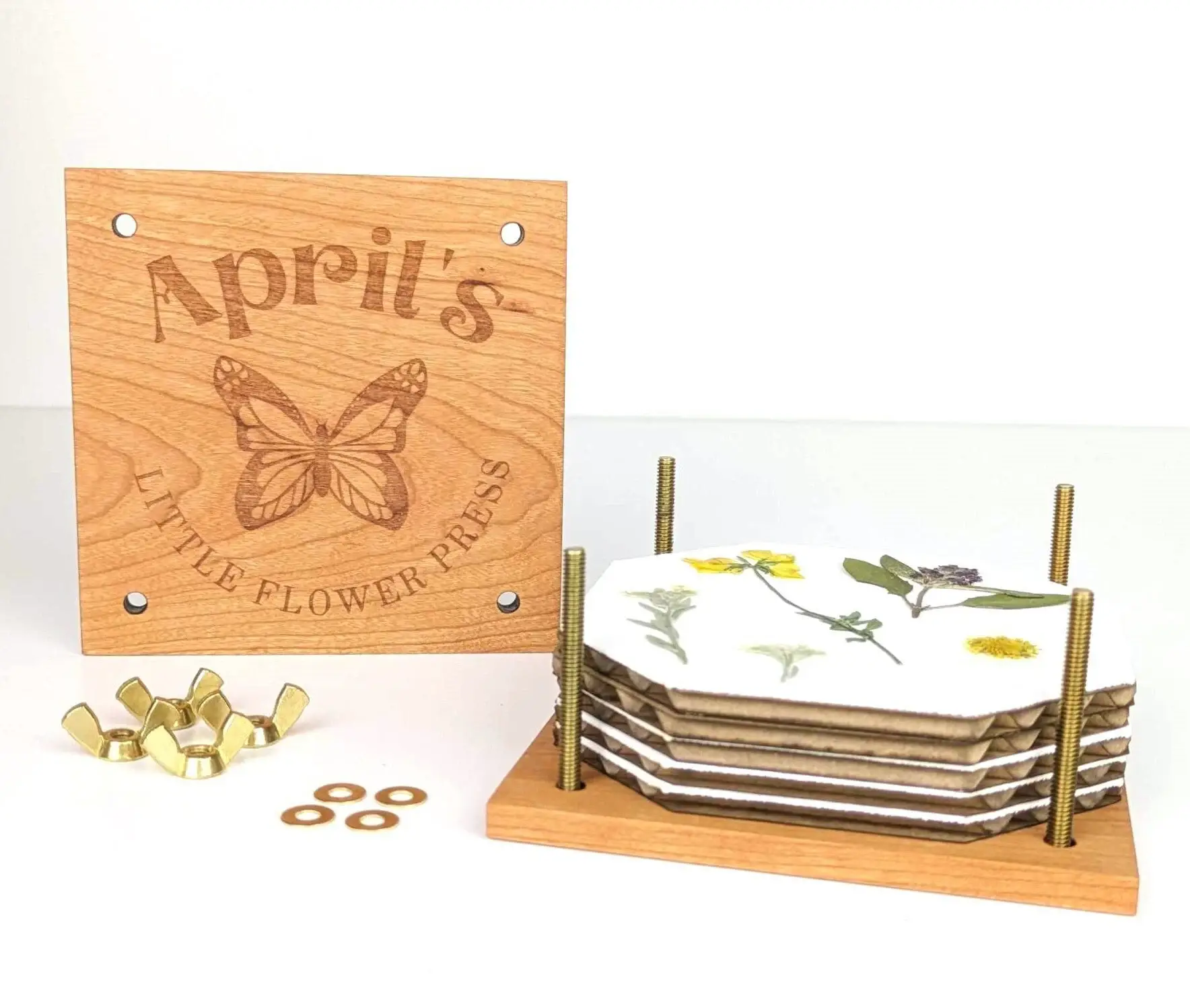 Macon Makes - Vente Kit de bricolage - Presses à fleurs miniatures en bois dur personnalisées avec logo | 4"x4"5