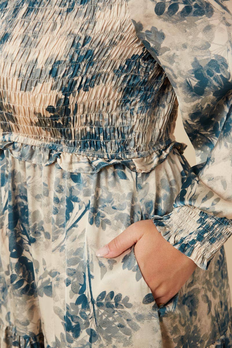 Beige Vestido de satén con cuerpo fruncido y estampado botánico para mujer de venta al por mayor en Faire10