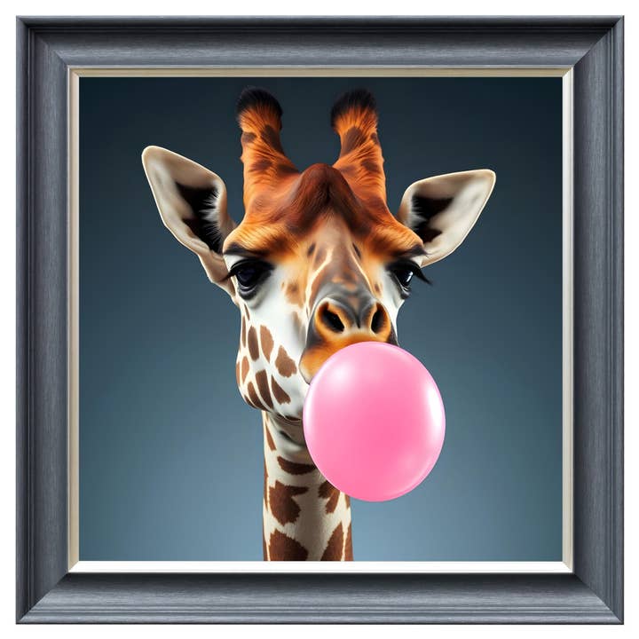 Bubblegum Giraffe Velvet Artwork - Grey Frame for wholesale by Febland