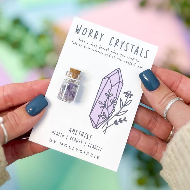 Amethyst Worry Crystal on Card for wholesale by by Molly&Izzie