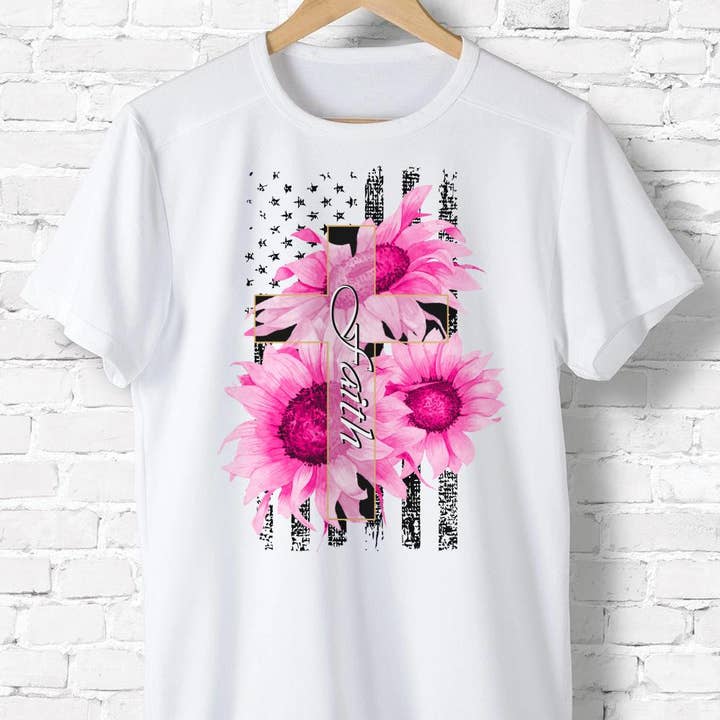 Chemise Faith, chemise contre le cancer du sein avec drapeau américain pour la vente par ShopLukeGifts