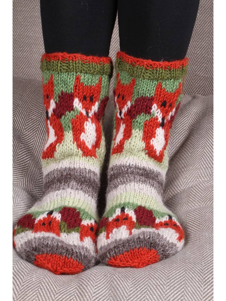One Colour Skulk of Foxes Fair Isle Wool Knit Cosy Socks Red Orange for wholesale on Faire3