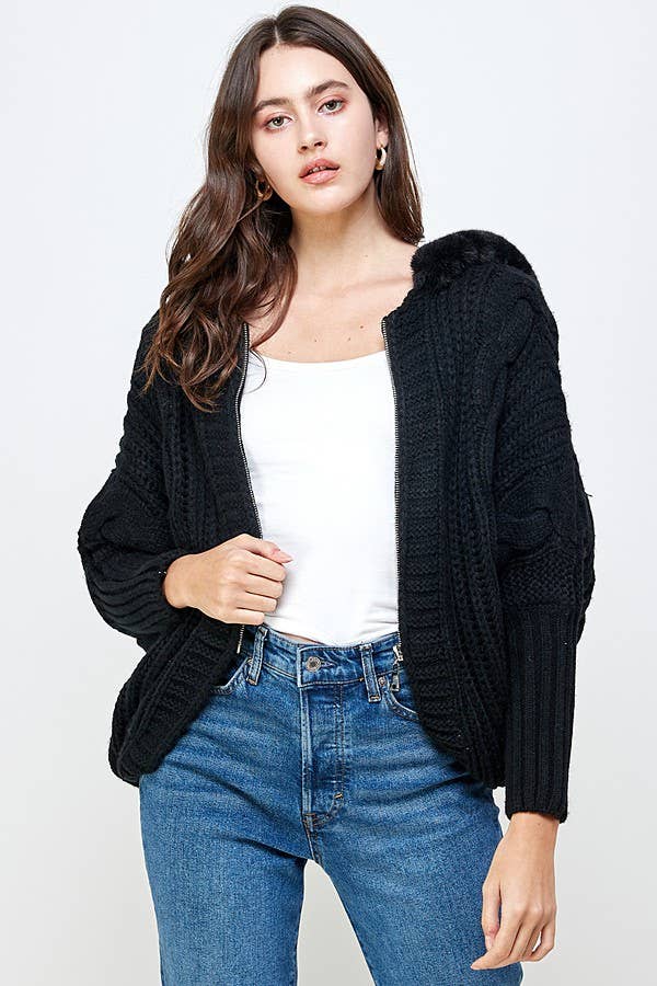 Sweet Generis – wholesale Hoodie - Dam – CHUNKY KABEL STICKA ZIP UPP DOLMAN PÄLS HOODIE8