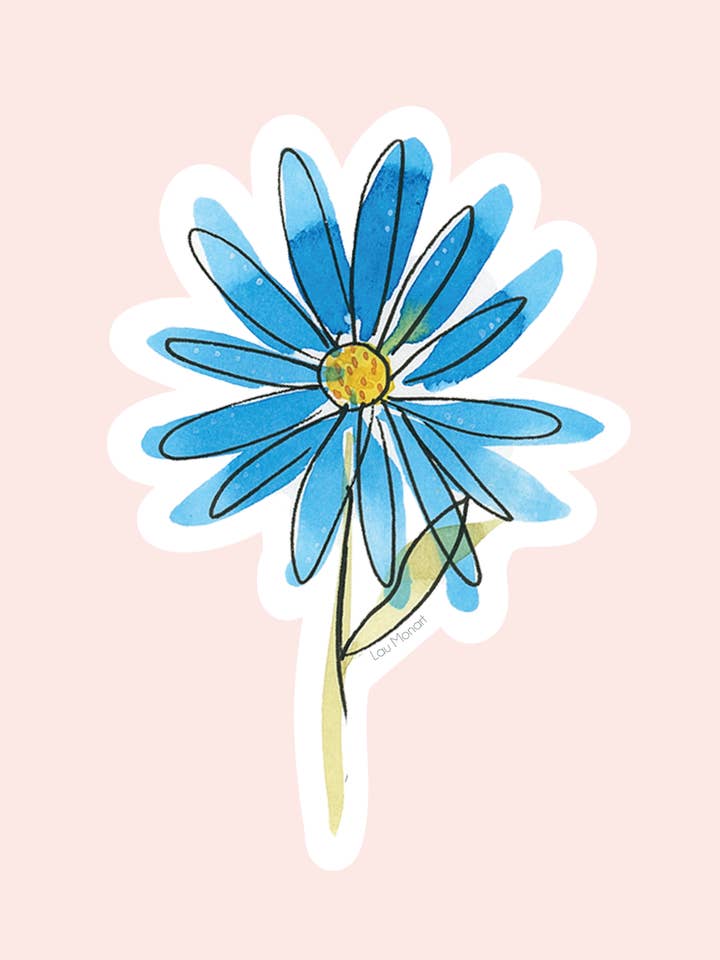 Watercolor Full Blue Flower Dishwasher Proof Sticker for wholesale by Lau Monart