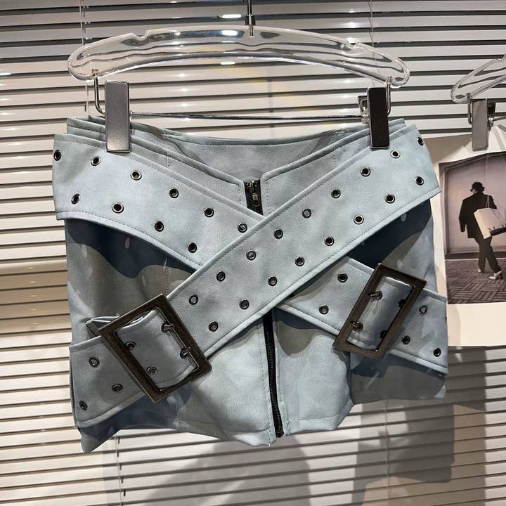 Productseeker - Vente Jupe – femme - Jupe Mini SK79Y PU avec Large Ceinture Croisée – Style Urbain15