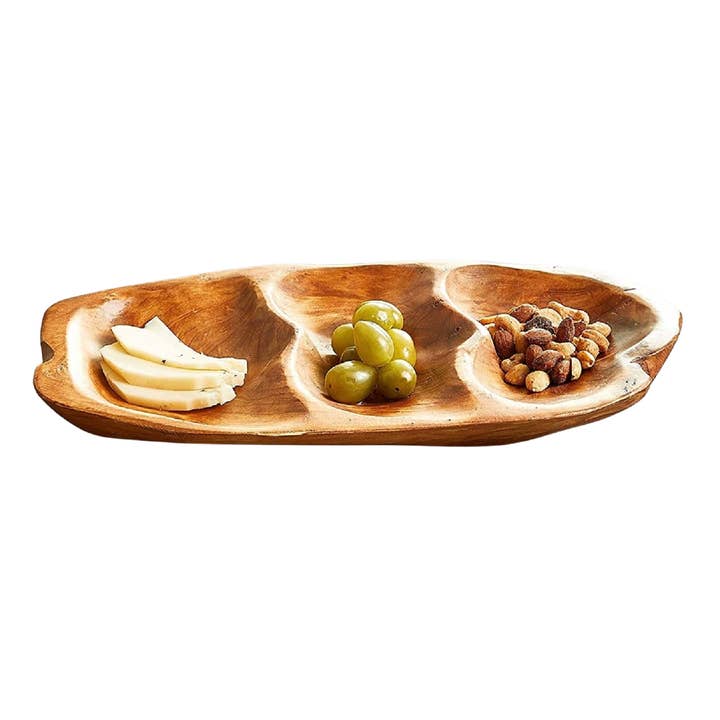 Rodtræ 3-sektions fad 14" x 7" – Rustik serveringsbakke for engroshandel hos Enrico