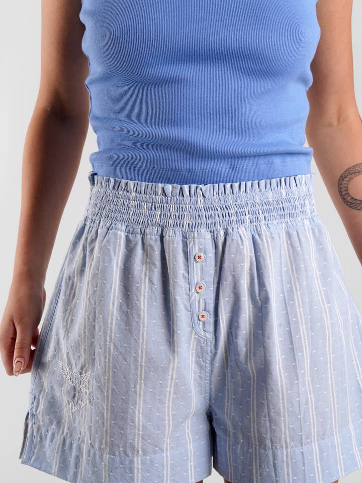 Glacier Blå Lomandra stribede etisk-bomuld pyjamasshorts - Glacier Blue for engroshandel på Faire1