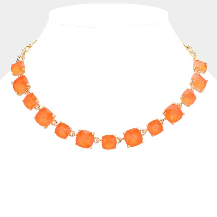 Sensibling Corp. - Wholesale Pendant/Charm Necklace - American USA Cushion Square Stone Link Evening Necklace44