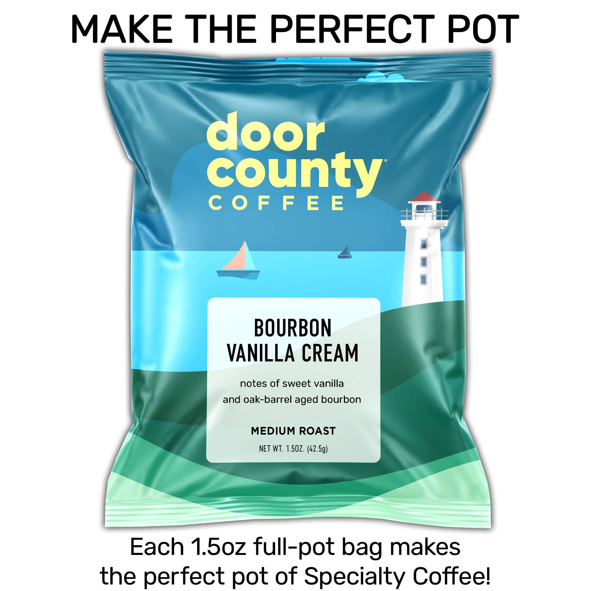 Door County Coffee – wholesale Ground coffee – Bourbon Vanilla Creme Flavored Coffee, 1.5oz, 6 pack1