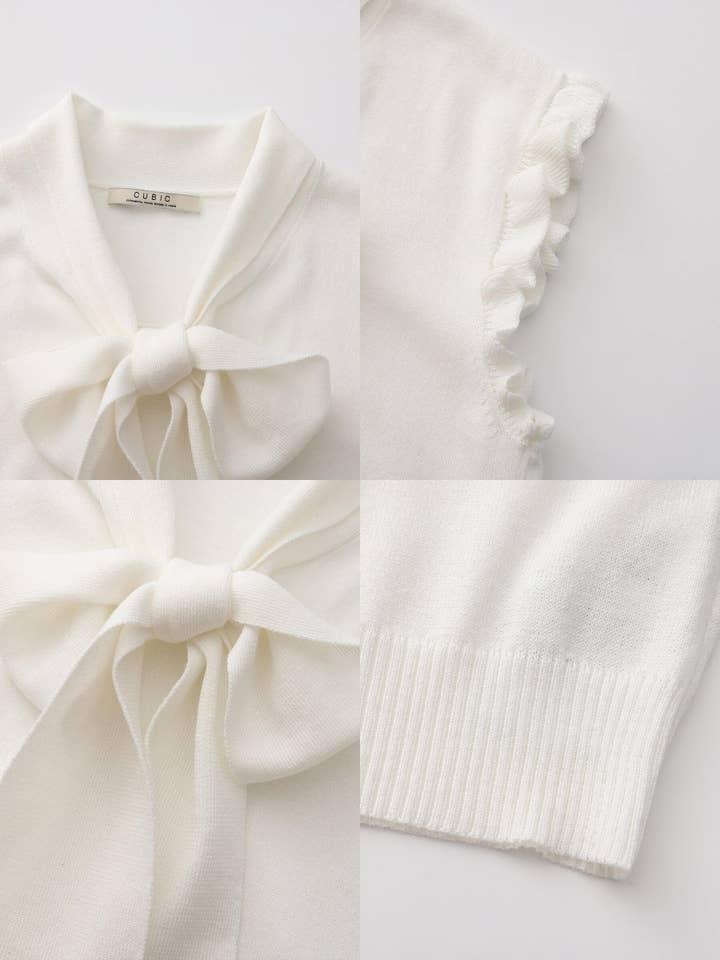 CUBIC - Wholesale Knit Top - Women's - Ruffled Sleeve Sleeveless Knit Top with Attached Scarf17