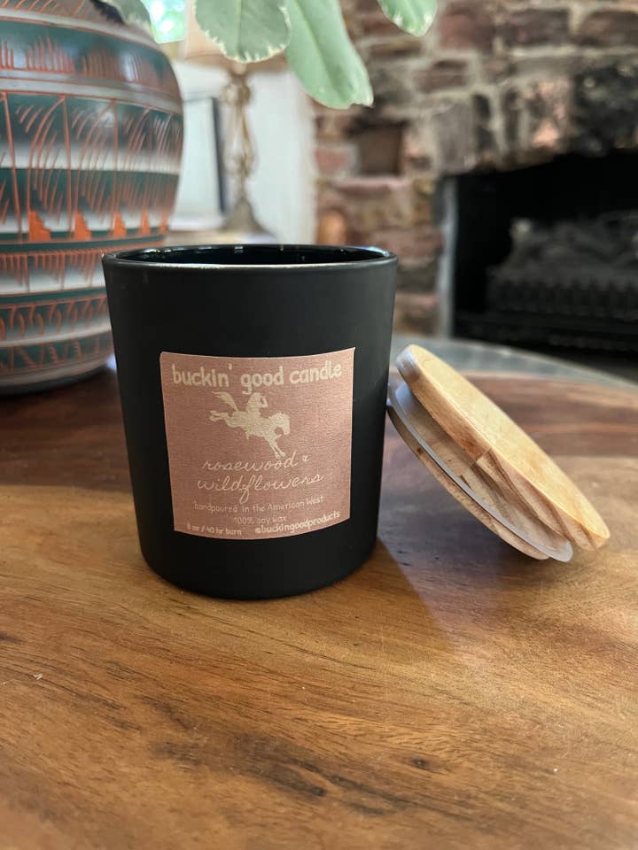 Candle Rosewood + Wildflowers (western decor) for wholesale by buckin’ good products