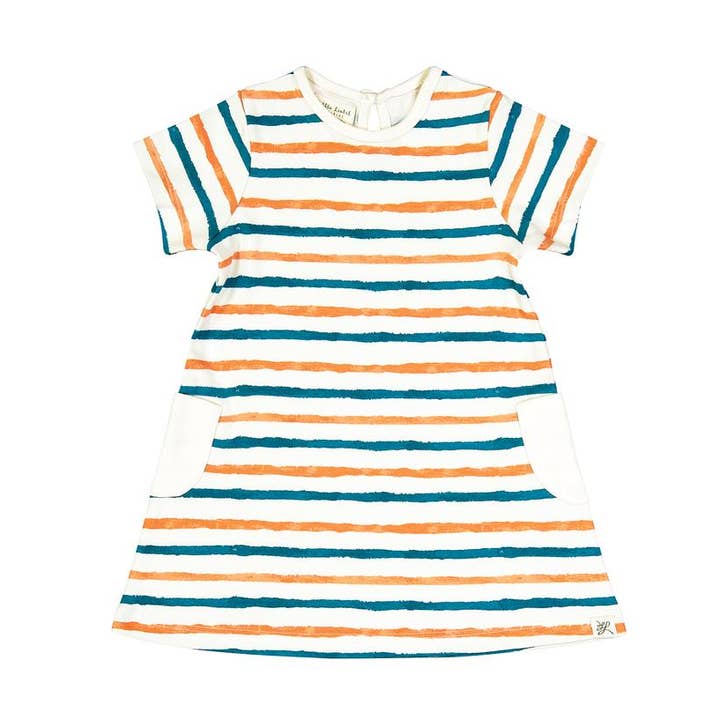 Watercolor Stripe Organic Pocket Dress for wholesale by Little Lentil Clothing