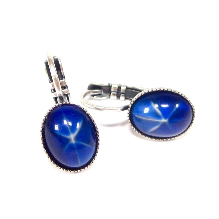 Blaue Stern Ohrhänger Ohrringe vintage Glas oval Altsilber für den Großhandel von SoHo Schmuckmanufaktur