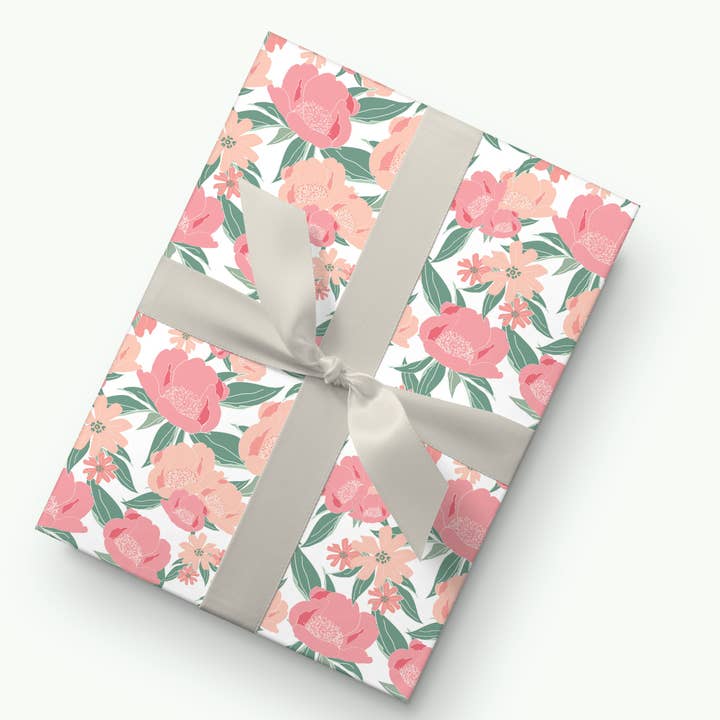 Heirloom Pink and Green Floral Wrapping Paper for wholesale by Kartoti Designs