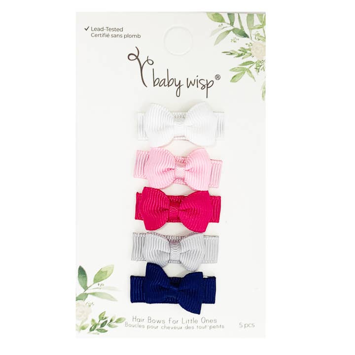 Baby Wisp - Wholesale Hair Bow - Baby - 5 Tiny Tuxedo Bows on Snap Clips - Prep Girl