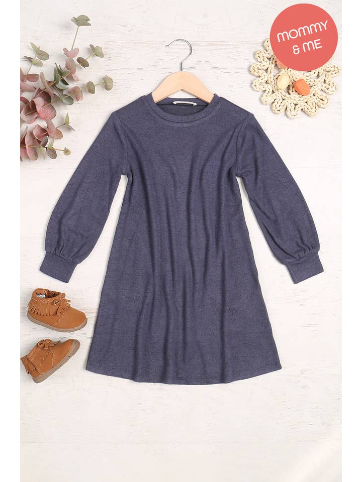 You & Me - Wholesale Dress - Kids - YMD10063TKV-KIDS PUFF LONG SLEEVE HACCI BRUSHED DRESS8
