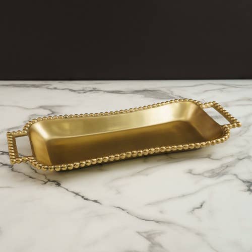 India Handicrafts Inc - Wholesale Decoratief dienblad - ROND RECHTHOEKIG DIENBLAD MET GOUDEN KRALENHANDVAT1