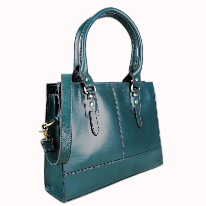 The Signature 15'' Leather Laptop Bag, Bottle Green for wholesale by GoodHides Ltd.
