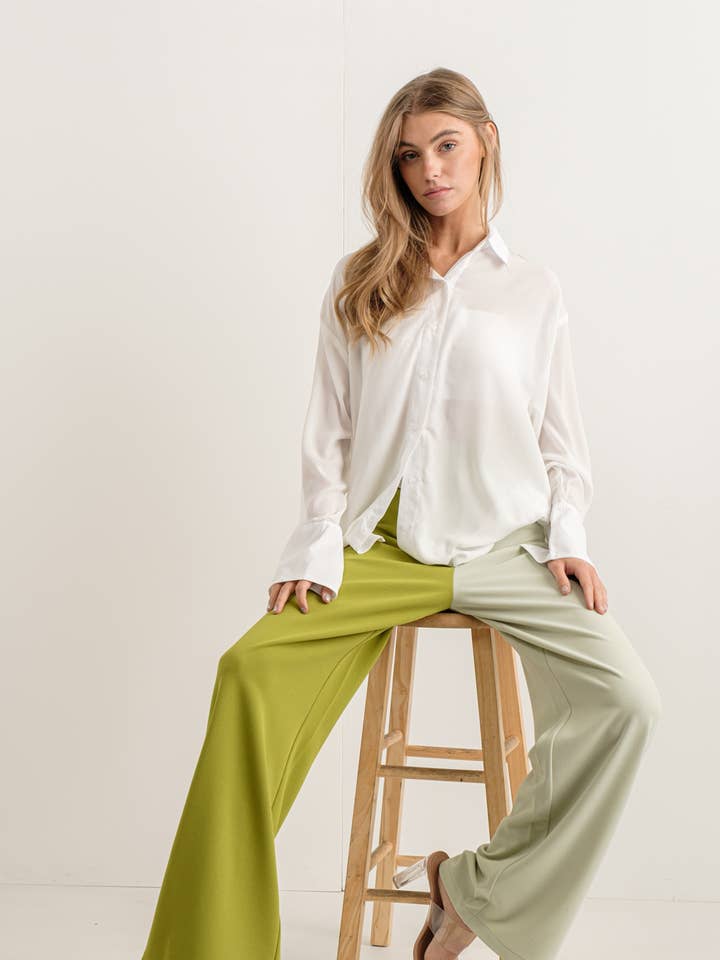 GREEN HALF/ HALF LONG PANTS W/ FAKE COIN POCKET (FRP1246W-2) for wholesale by freeme