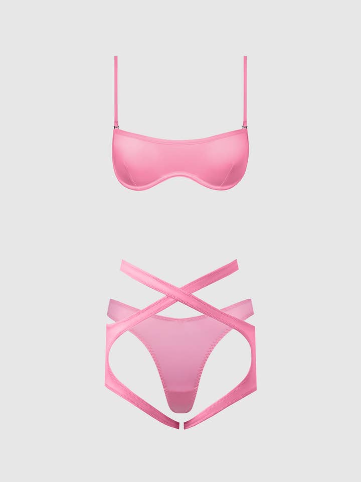 House of Desire - Wholesale Lingerie Set - Women's - ZOE OIL SLICK BANDEAU BRA, WRAP GARTER & TANGA SET16