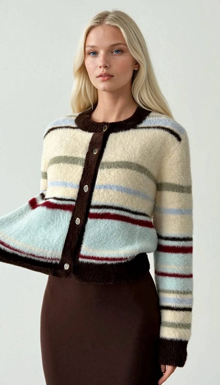 Anaz - Wholesale Knit Sweater - Women's - Multi-colored Stripes Sweater2